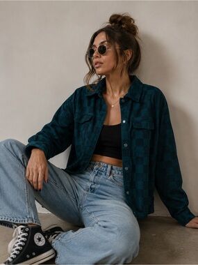 Vans Checkerboard Corduroy Shacket XS | Oversized Button Down Jacket 100% Cotton